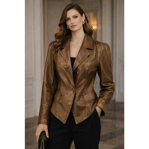 VTG 80's Leathers By Toby Womens Size S Bronze Leather Blazer Retro Bold Glam